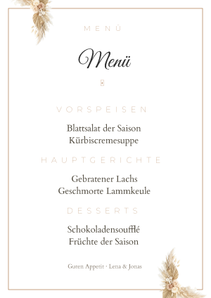 Men&uuml;karte &bdquo;Felicitas" &ndash; Boho