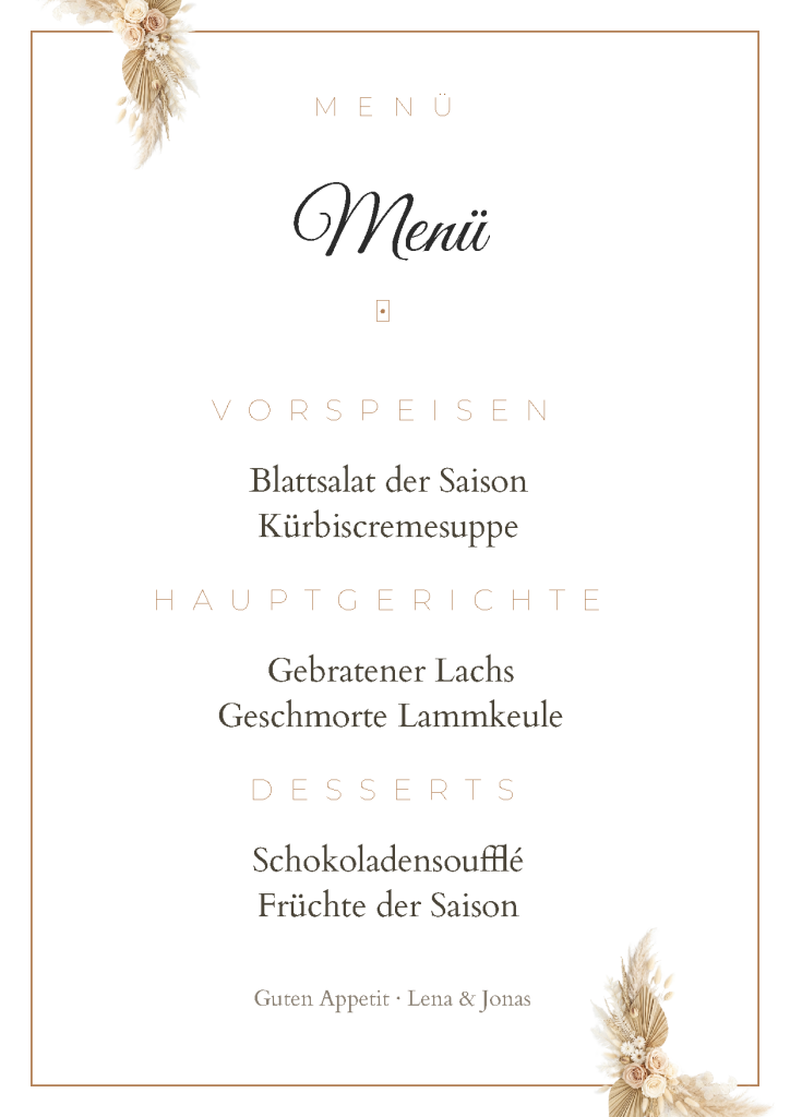 Menükarte „Felicitas" – Boho