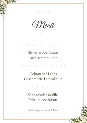 Men&uuml;karte &bdquo;Klara" &ndash; Klassik