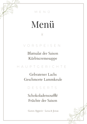 Men&uuml;karte &bdquo;Bl&uuml;tenzart" &ndash; Minimal
