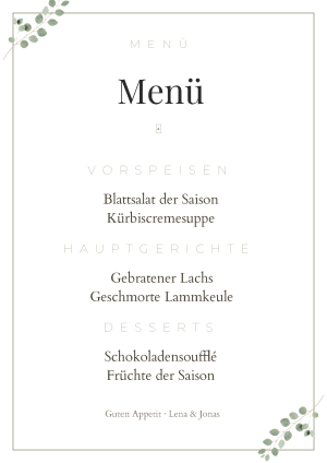 Men&uuml;karte &bdquo;Eucalyptus" &ndash; Modern