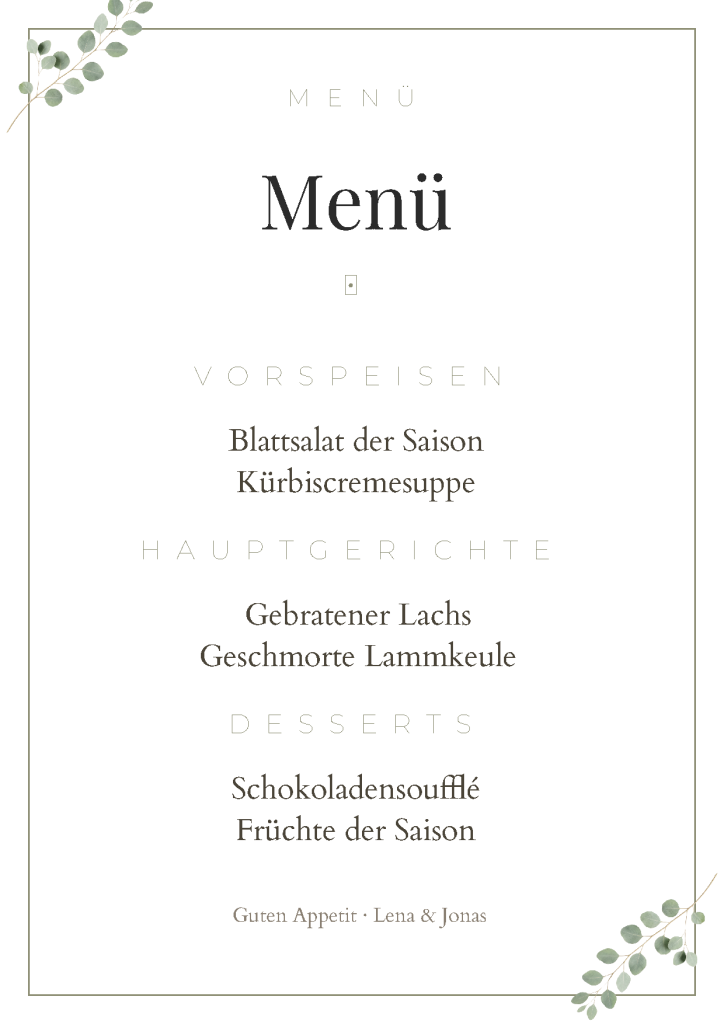 Menükarte „Eucalyptus" – Modern